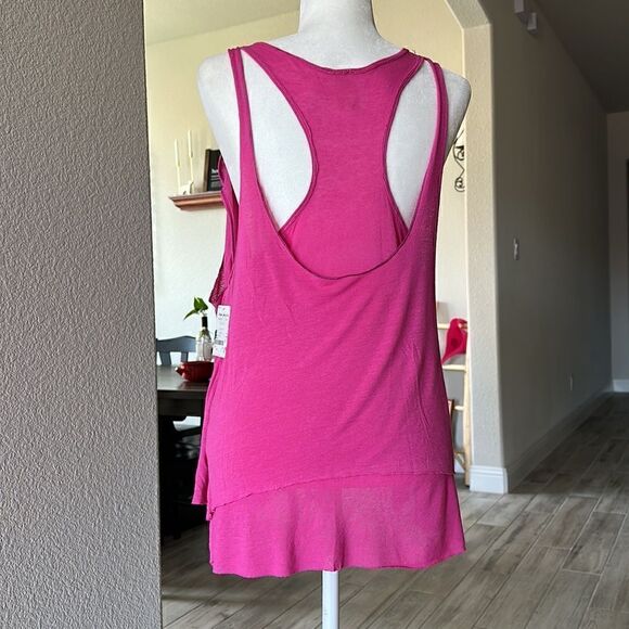 NWT Free People Karmen Tank Pink Oversized Loose Scoop S Linen Blend Active Gym - Picture 3 of 8